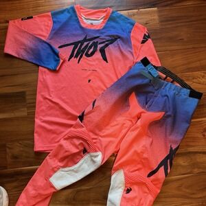 Thor Womens Motocross Jersey Pants Set Pink Blue MX Dirt Bike Racing Gear 5/6